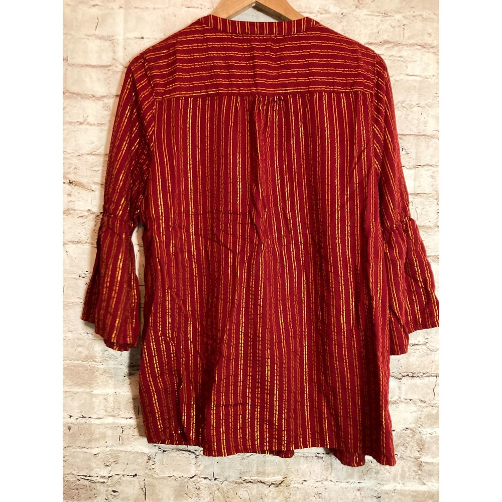 New Directions Babydoll Top Womens Large Maroon & Gold Glitter Striped Popover - Picture 11 of 13